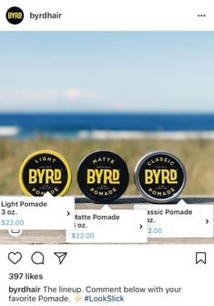 ByrdHair example of multiple Instagram product tags 